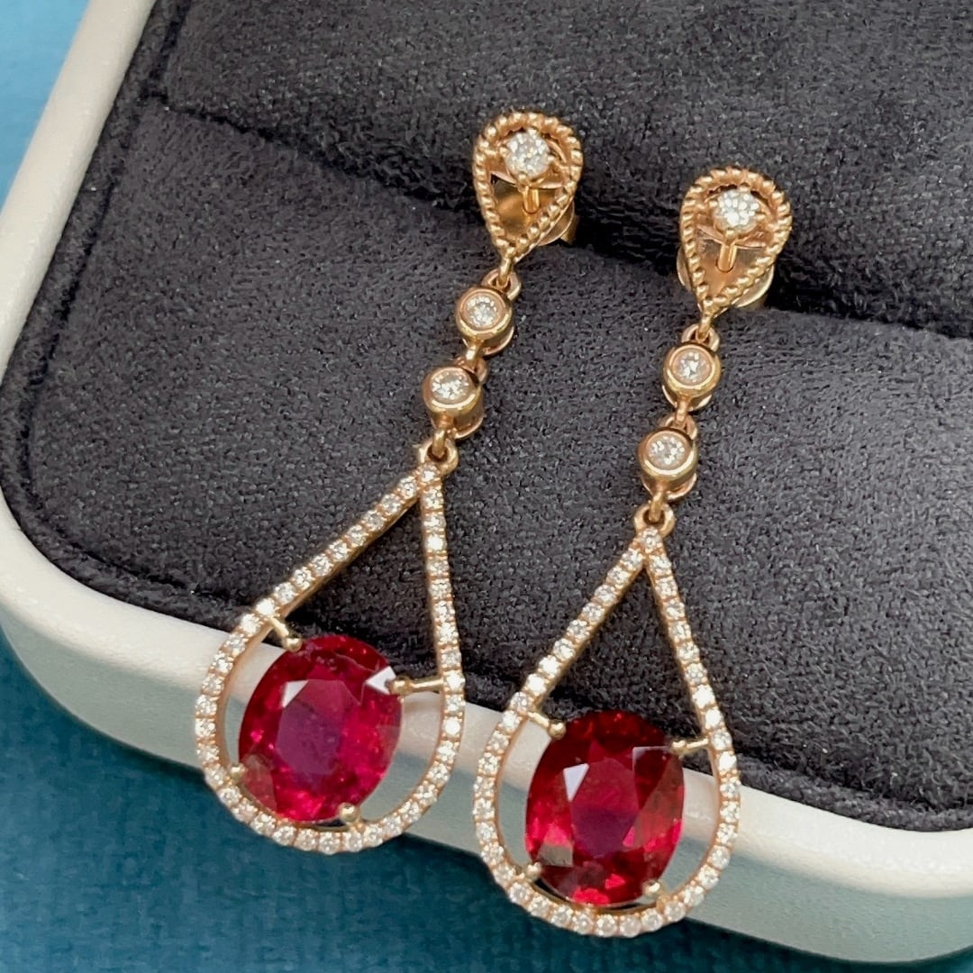 14k Gold 5.20 Ctw Natural Tourmaline & Diamond Earrings - 4