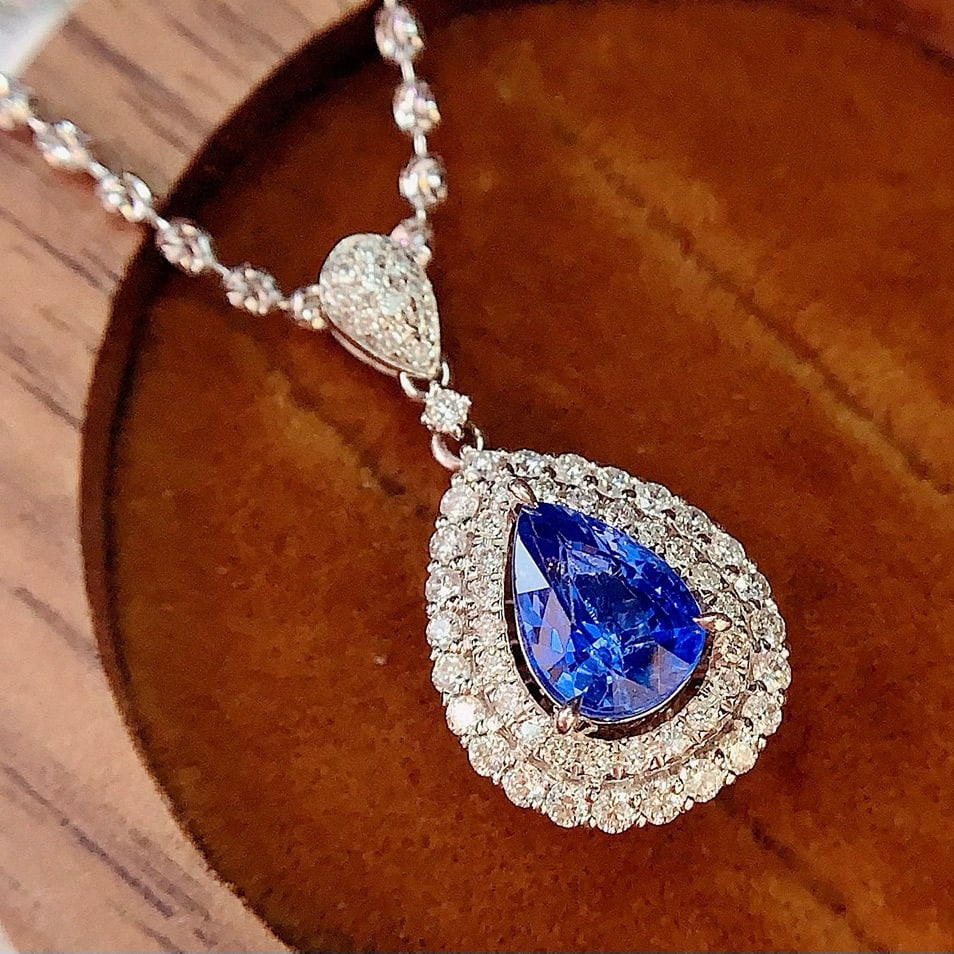 14k Gold 1.45 Ct Natural Sapphire & Diamond Pendant( Without Chain ) - 4