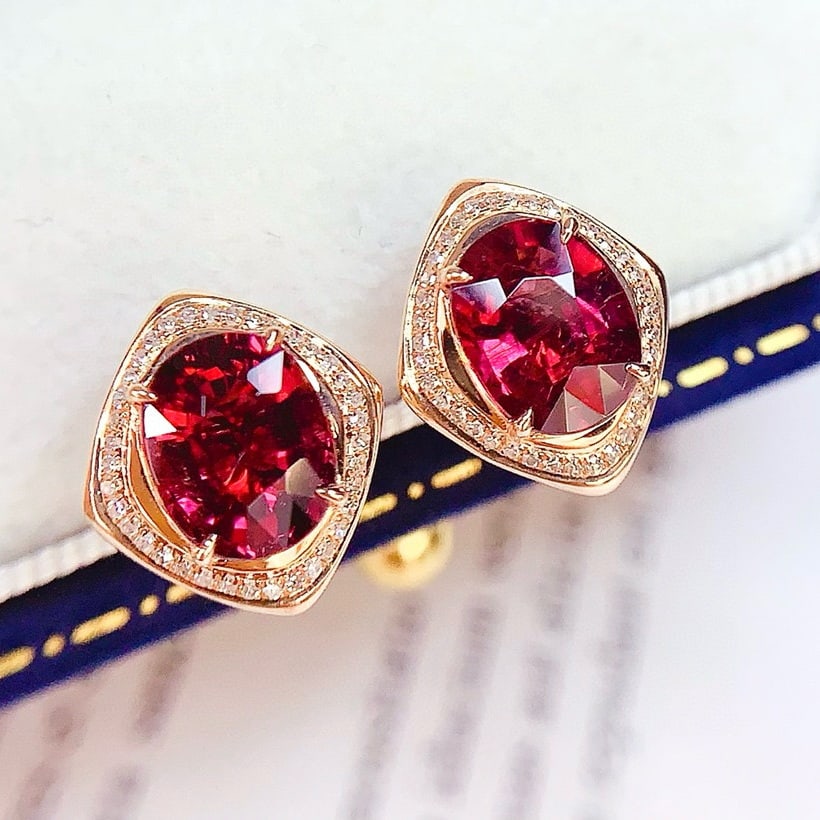 14k Gold 3.5 Ct Natural Tourmaline & Diamond Earrings - 2
