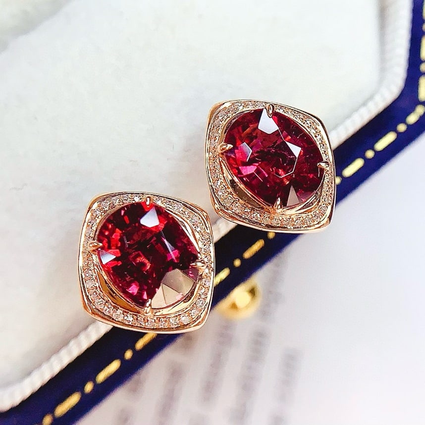 14k Gold 3.5 Ct Natural Tourmaline & Diamond Earrings - 4