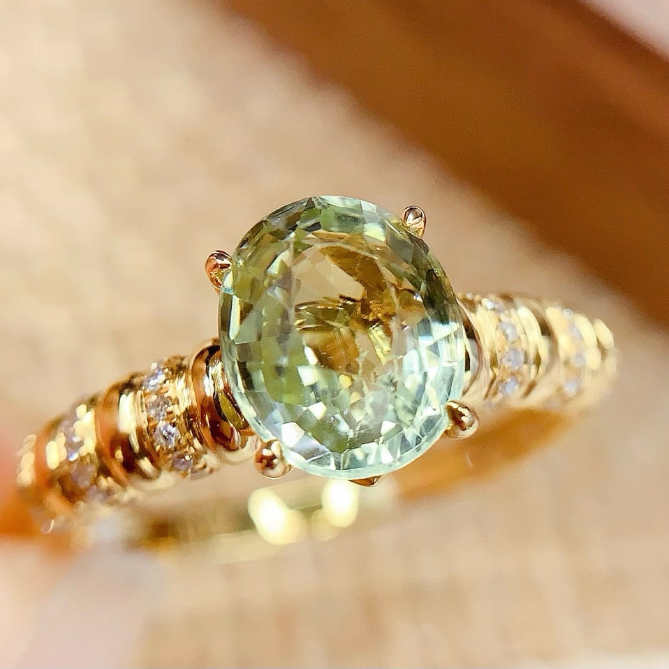 14k Gold 2.08 Ct Natural Tourmaline & Diamond Ring: Ref:230958406 // gold content:14k gold // ring size:7. 25us // // main gemstone:tourmaline // shape:oval // carat weight:2. 08ct // color:green // treatment:natural // // adjacent gemstone 2 :