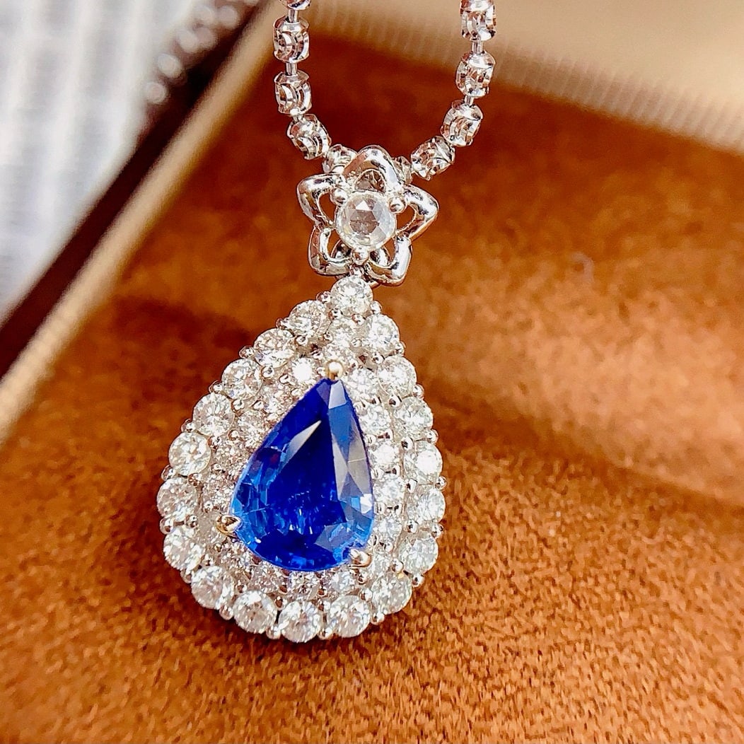 14k Gold 1.35 Ct Natural Sapphire & Diamond Pendant( Without Chain ) - 2