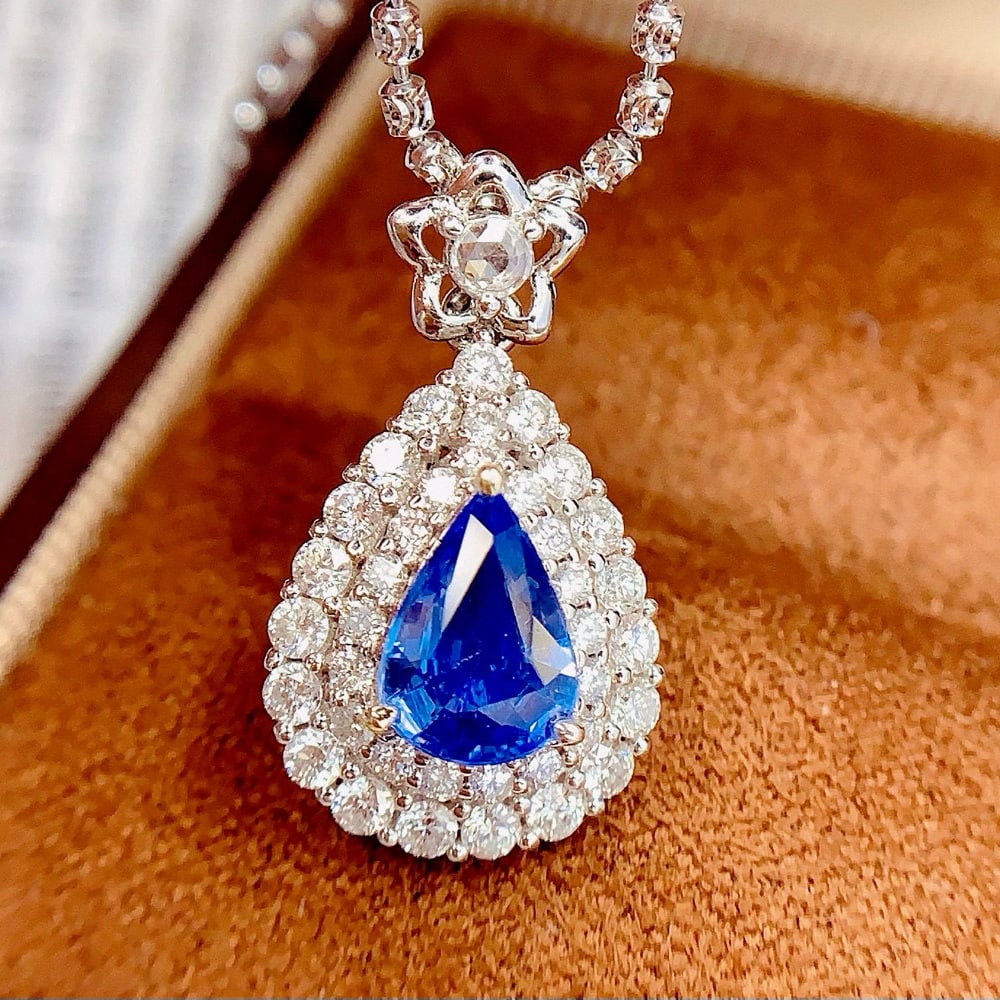 14k Gold 1.35 Ct Natural Sapphire & Diamond Pendant( Without Chain ) - 4
