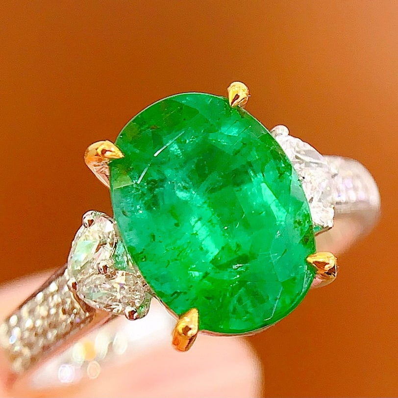 14k Gold 3.02 Ct Natural Emerald & Diamond Ring (1 of 6)
