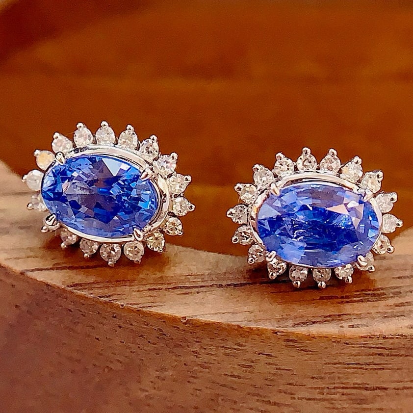 14k Gold 1.5 Ct Natural Sapphire & Diamond Earrings - 3