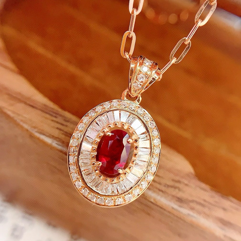 14k Gold 0.4 Ct Natural Ruby & Diamond Pendant( Without Chain ): Ref:230958445 // gold content:14k gold // main gemstone:ruby // shape:oval // carat weight:0. 4ct // color:red // treatment:natural // // adjacent gemstone 2 : diamond // number of stones:67 //