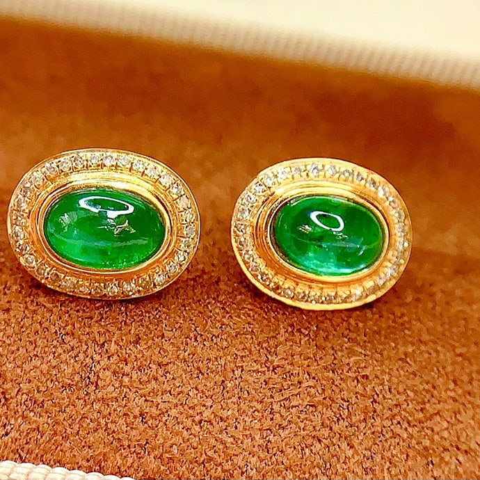 14k Gold 1.6 Ct Natural Emerald & Diamond Earrings - 2