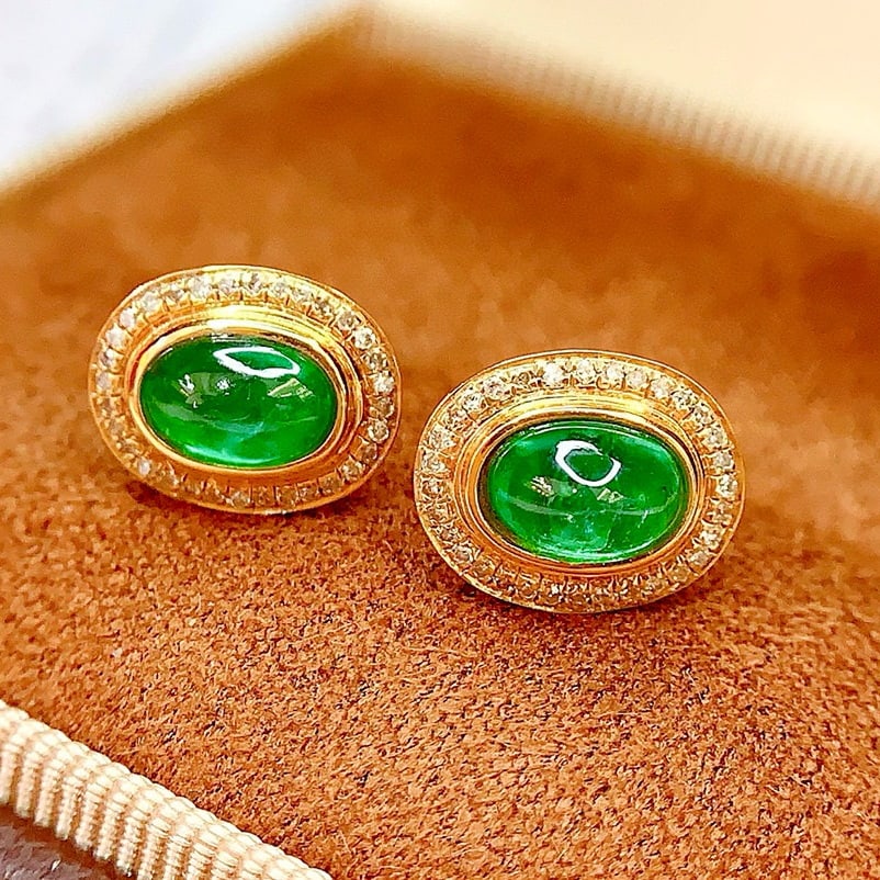 14k Gold 1.6 Ct Natural Emerald & Diamond Earrings - 4