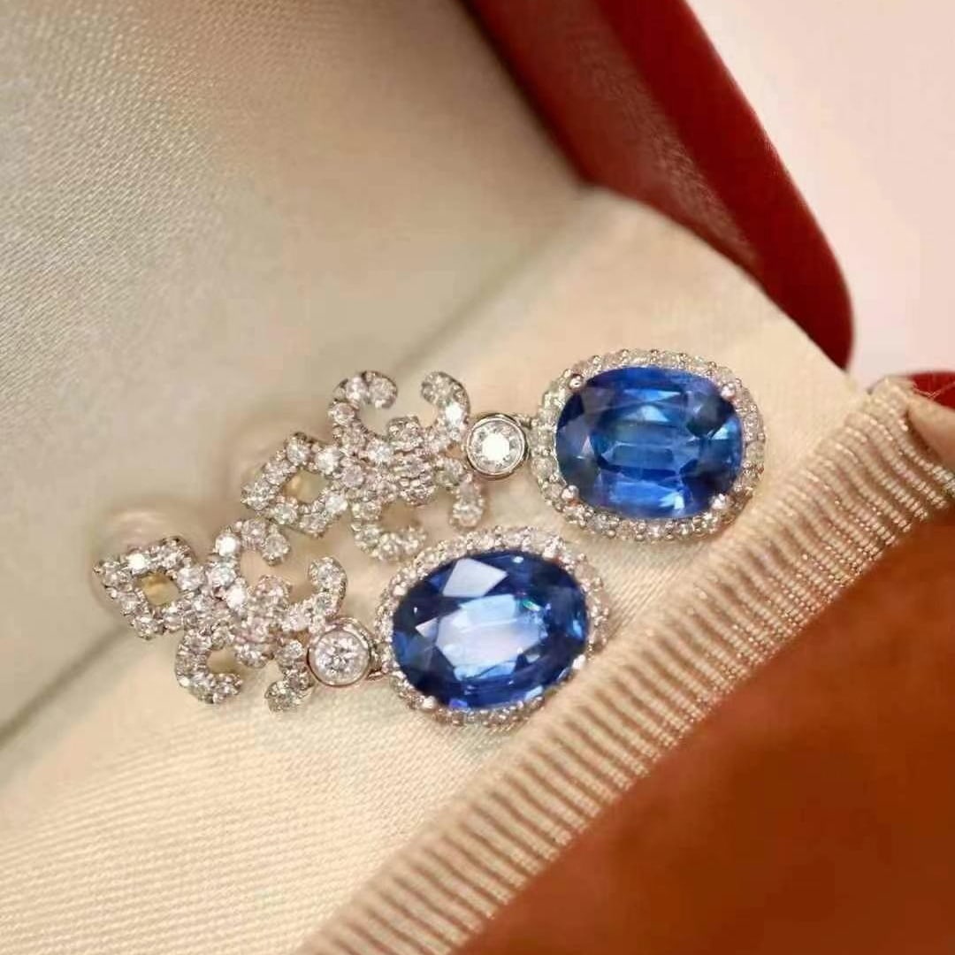 14k Gold 3.34 Ctw Natural Sapphire & Diamond Earrings - 5