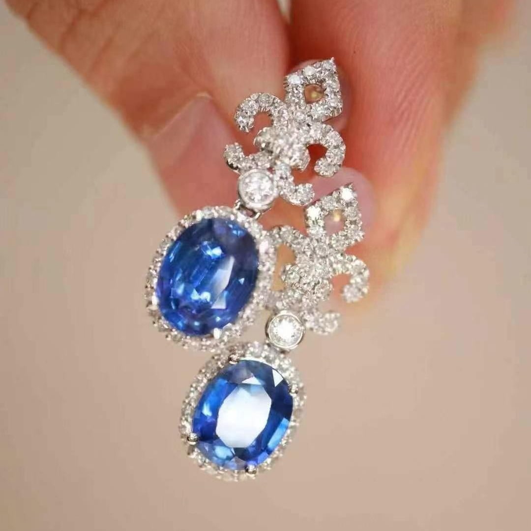 14k Gold 3.34 Ctw Natural Sapphire & Diamond Earrings - 6