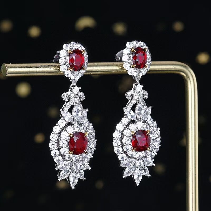 14k Gold 2.03 Ctw Natural Ruby & Diamond Earrings - 3