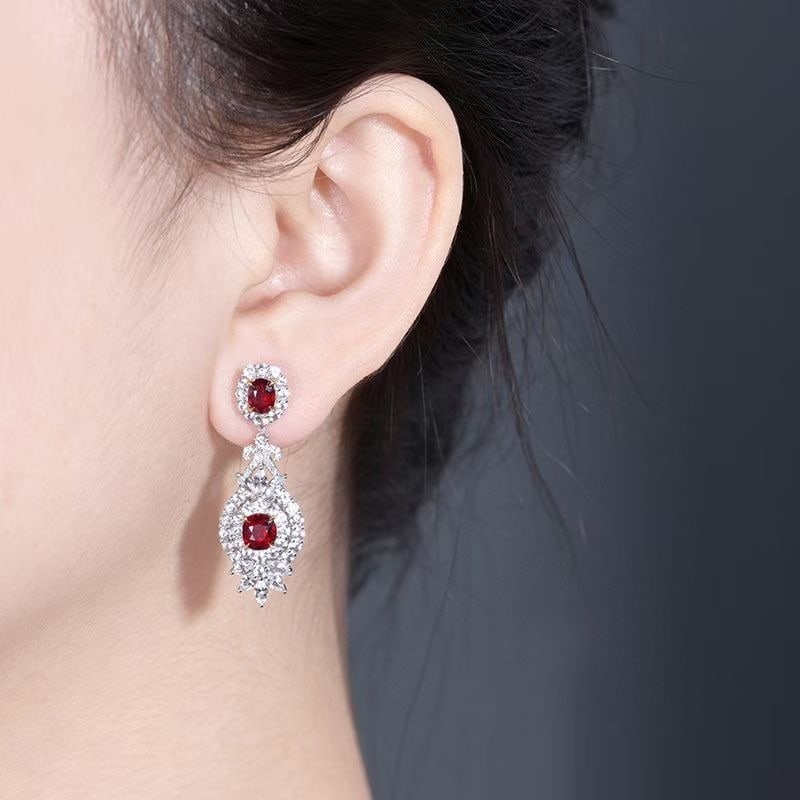 14k Gold 2.03 Ctw Natural Ruby & Diamond Earrings - 5