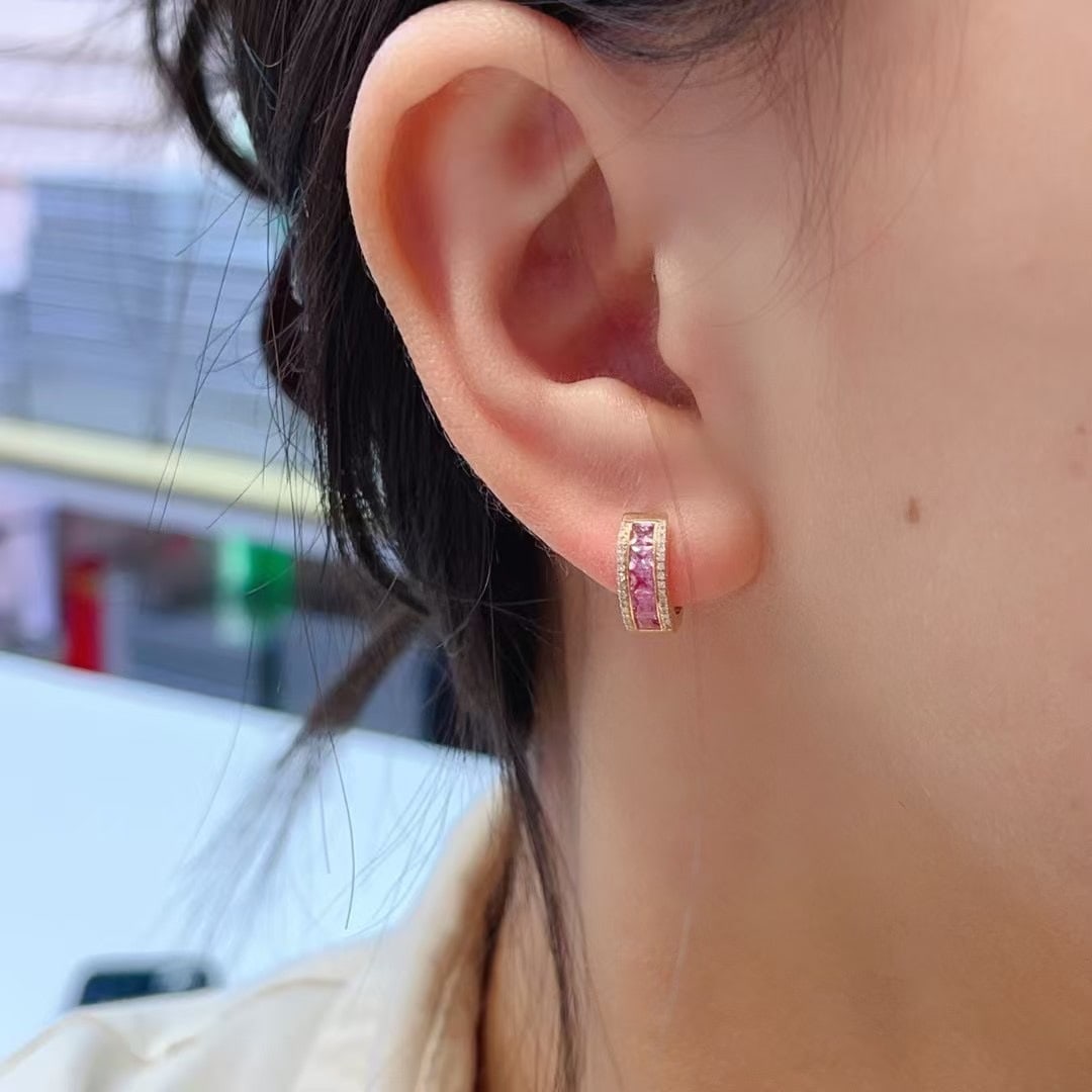14k Gold 1.88 Ct Natural Padparadscha Sapphire & Diamond Earrings - 7