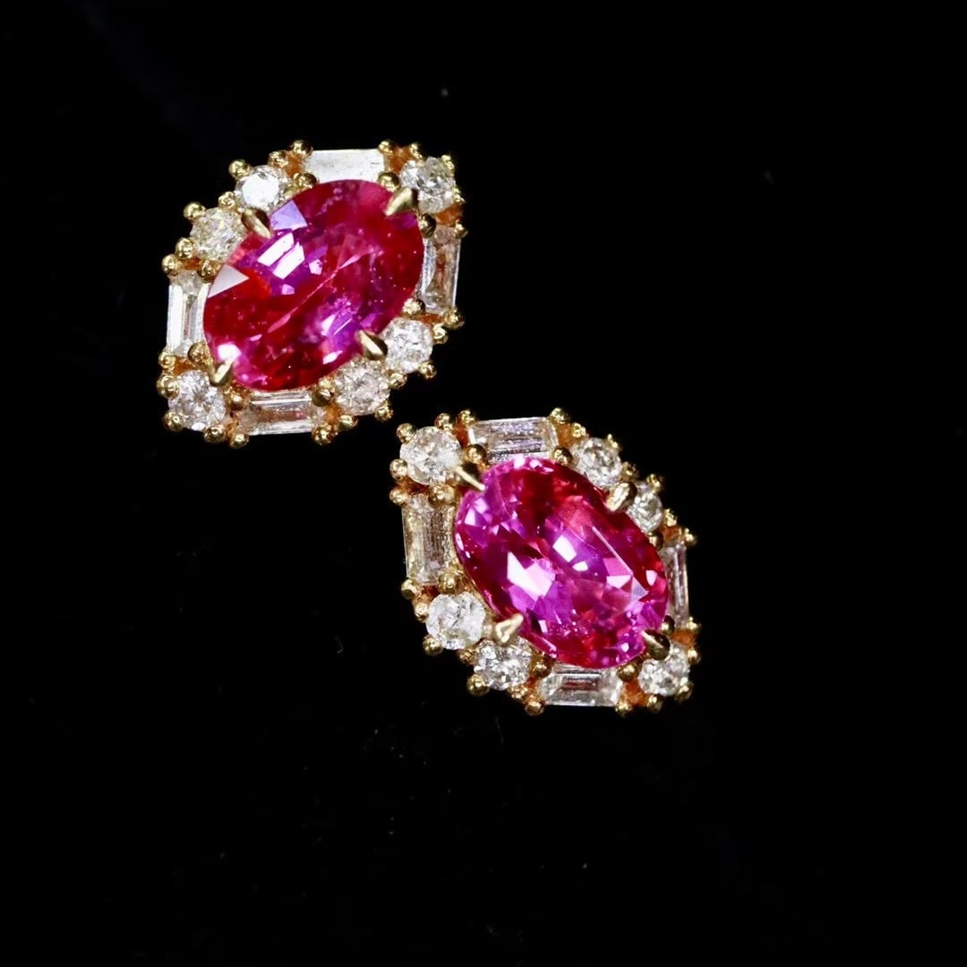 14k Gold 1.54 Ctw Natural Ruby & Diamond Earrings - 2