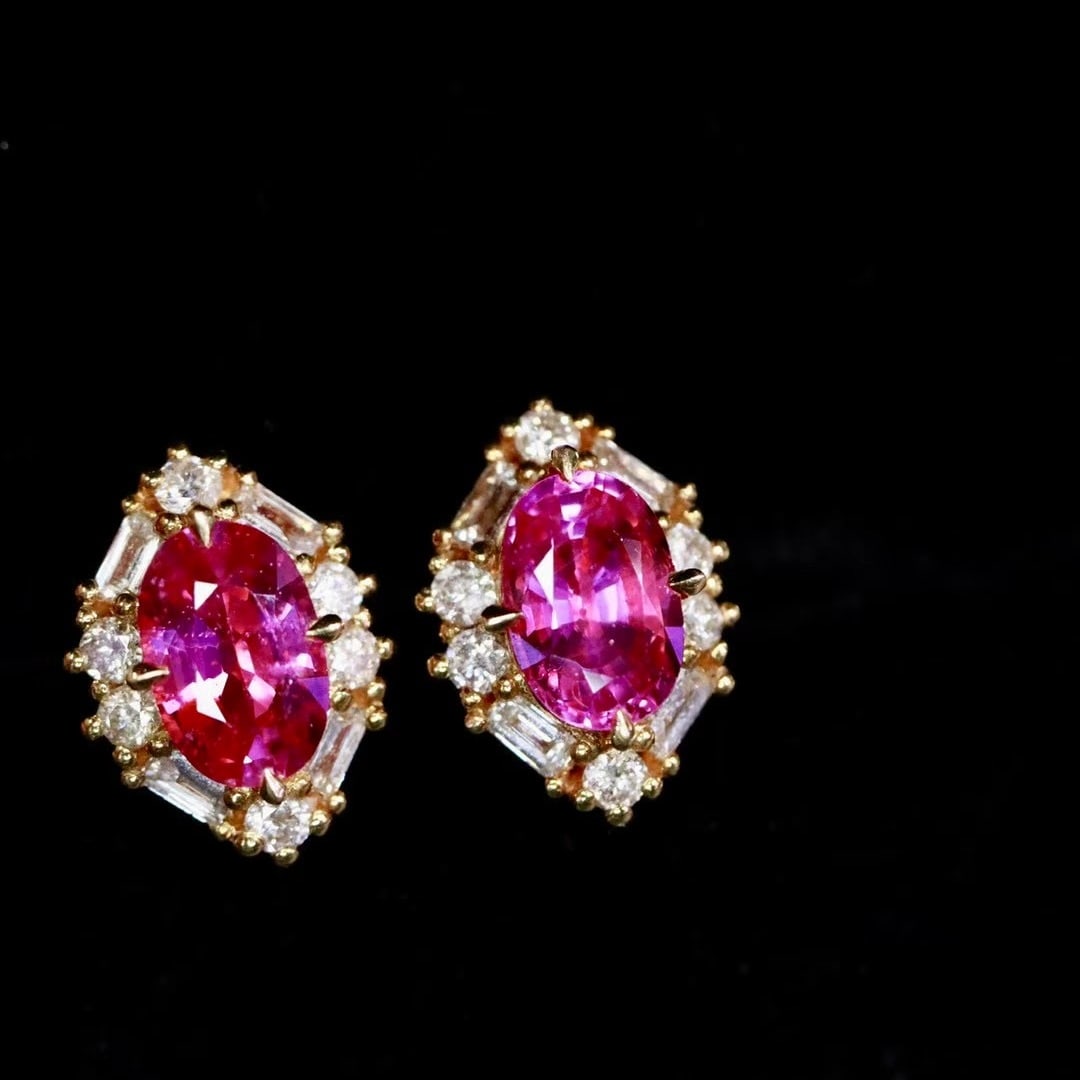 14k Gold 1.54 Ctw Natural Ruby & Diamond Earrings - 3