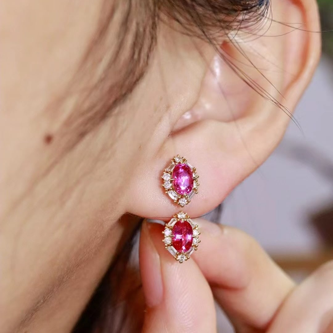 14k Gold 1.54 Ctw Natural Ruby & Diamond Earrings - 4