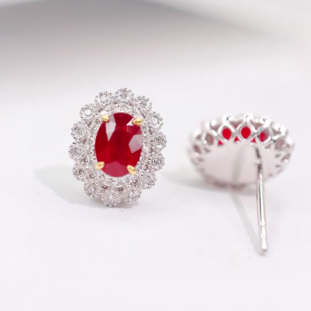 14k Gold 1.58 Ctw Natural Ruby & Diamond Earrings - 2