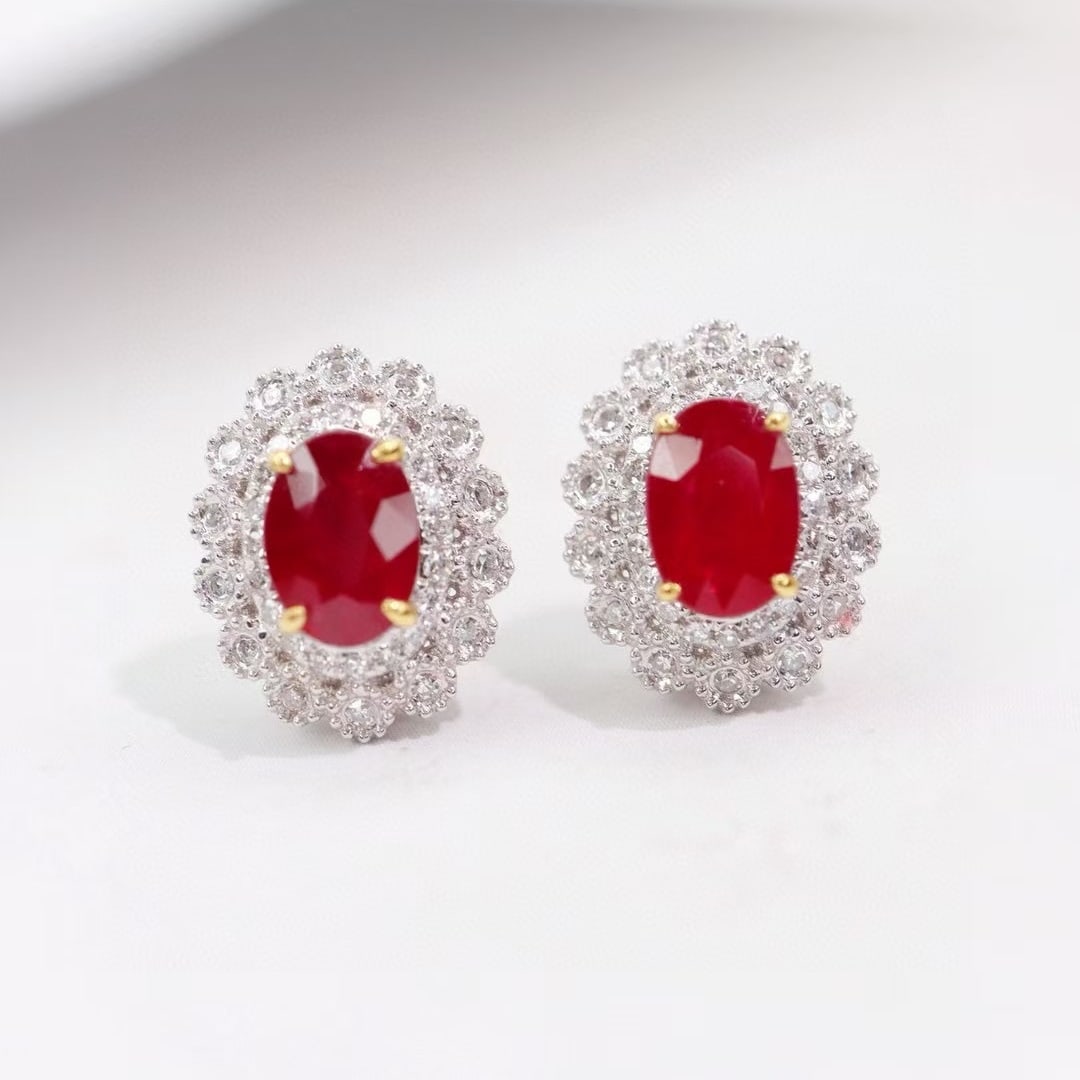 14k Gold 1.58 Ctw Natural Ruby & Diamond Earrings - 3