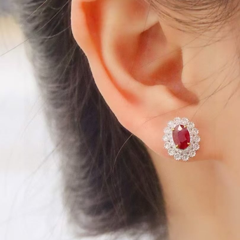 14k Gold 1.58 Ctw Natural Ruby & Diamond Earrings - 4