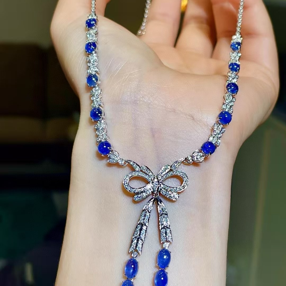 14k Gold 10.48 Ctw Natural Sapphire & Diamond Necklace: Ref:230964220 // gold content:14k gold // main gemstone:sapphire // shape:multiply // carat weight:9. 43ct // color:blue // treatment:natural // // adjacent gemstone 2 : diamond // shape:round //