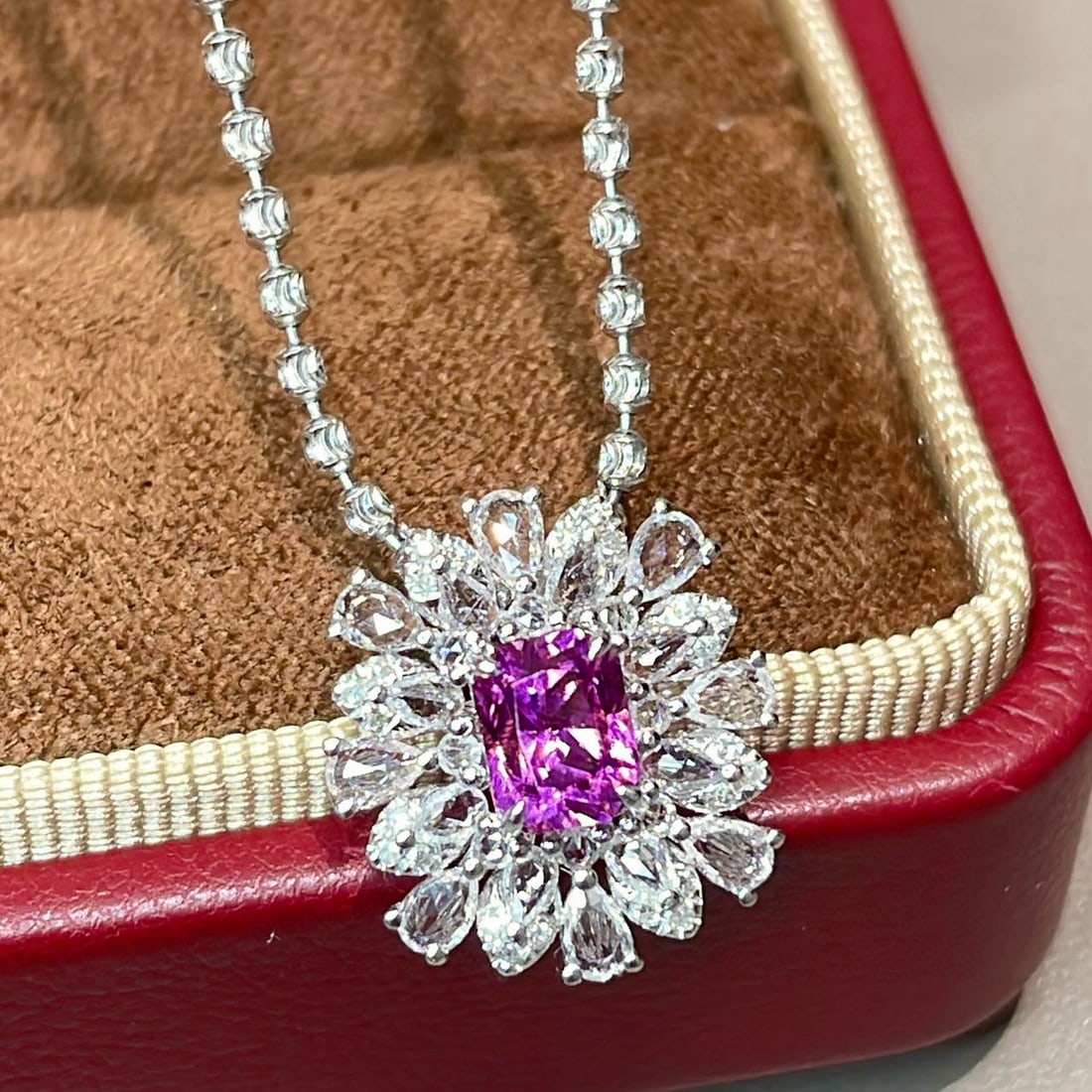 14k Gold 1 Ct Natural Garnet & Diamond & Sapphire Pendant( Without Chain ) - 2