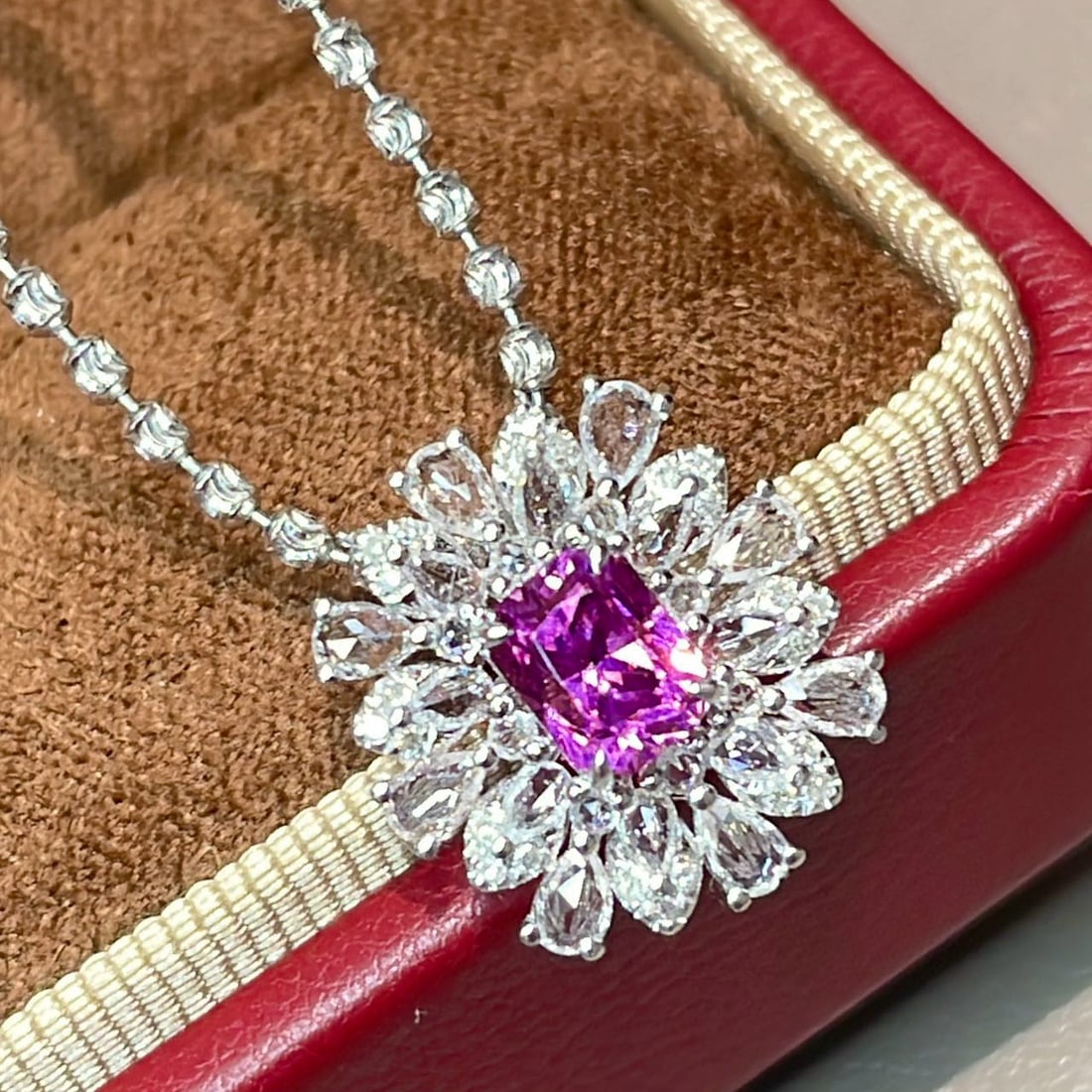 14k Gold 1 Ct Natural Garnet & Diamond & Sapphire Pendant( Without Chain ) - 3
