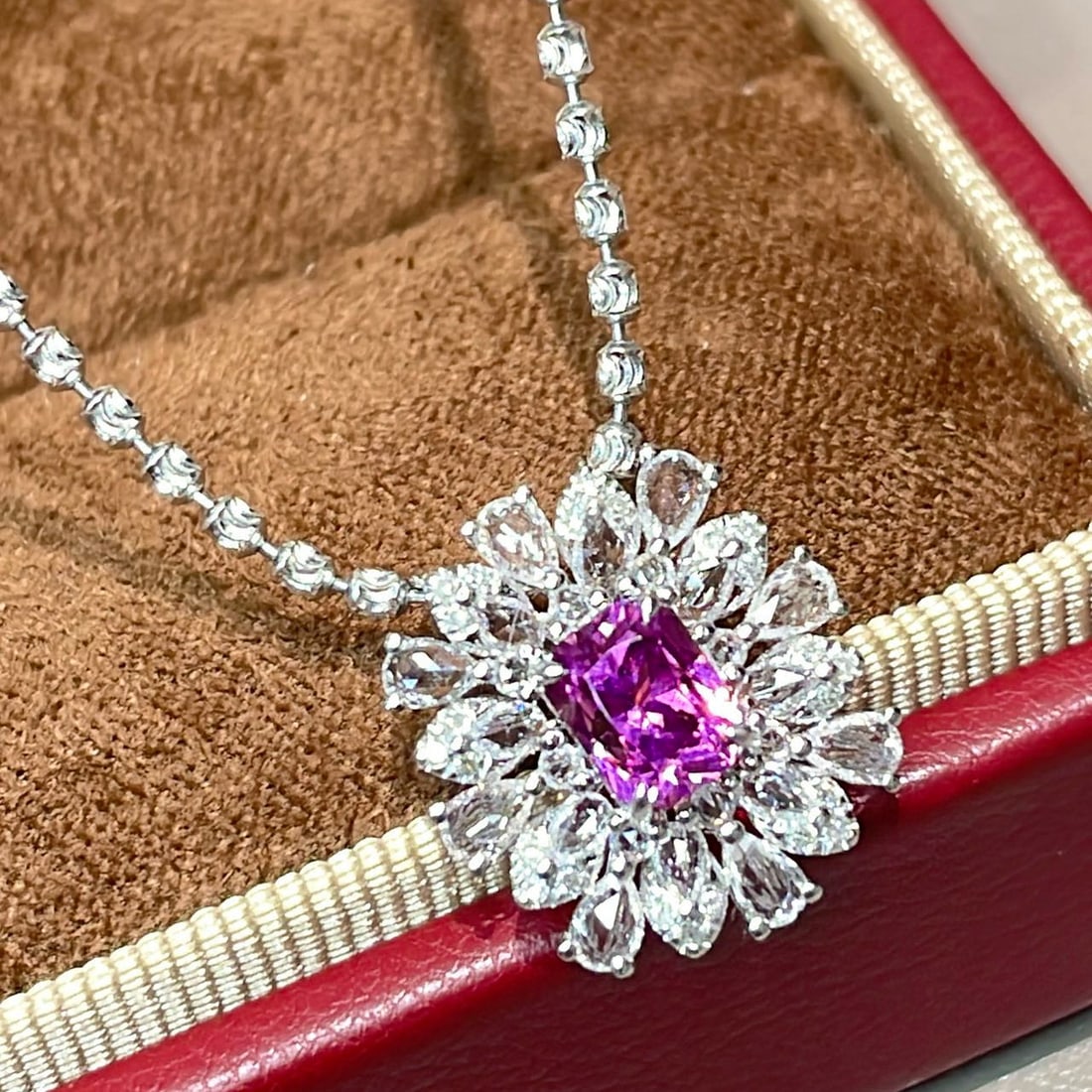 14k Gold 1 Ct Natural Garnet & Diamond & Sapphire Pendant( Without Chain ) - 4