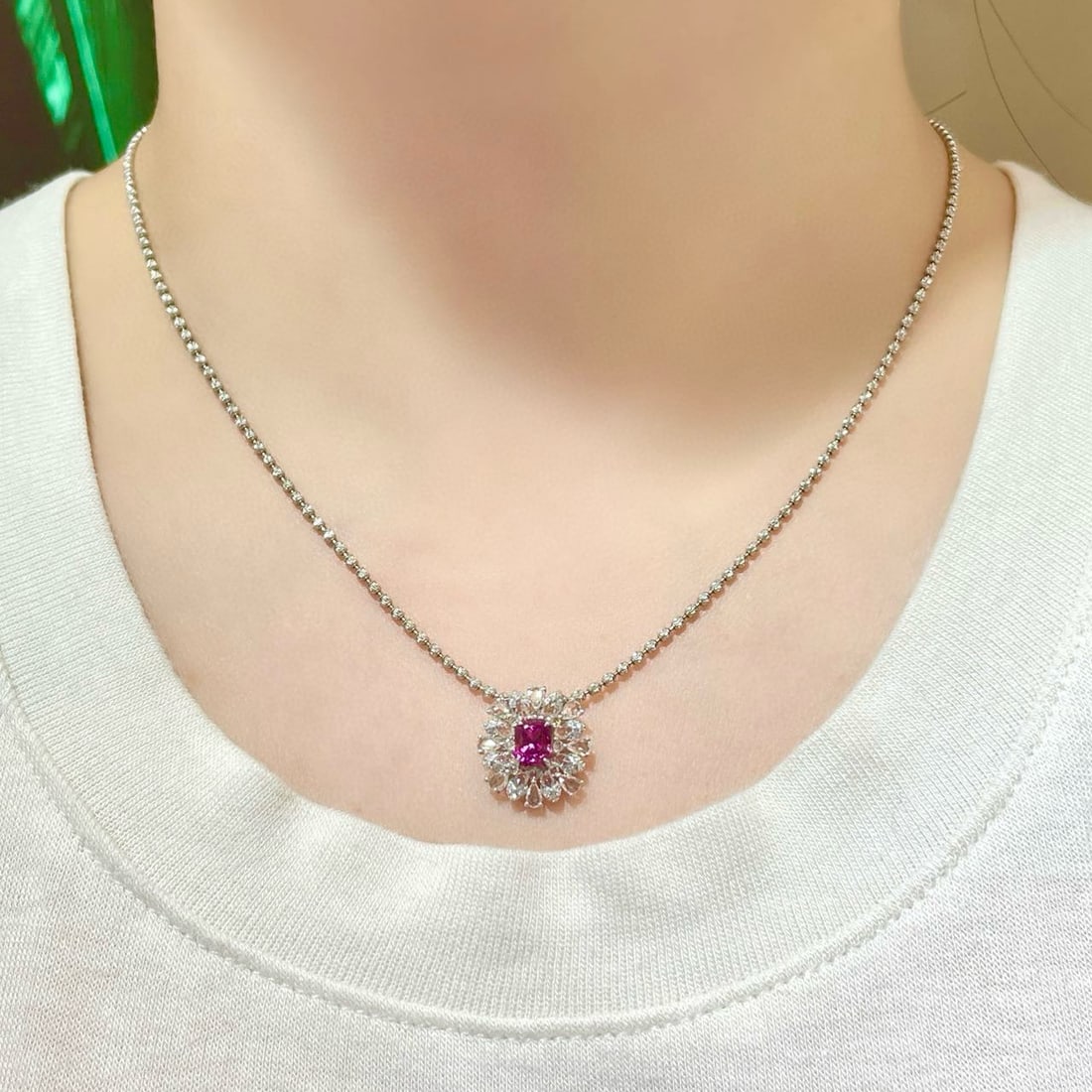 14k Gold 1 Ct Natural Garnet & Diamond & Sapphire Pendant( Without Chain ) - 6