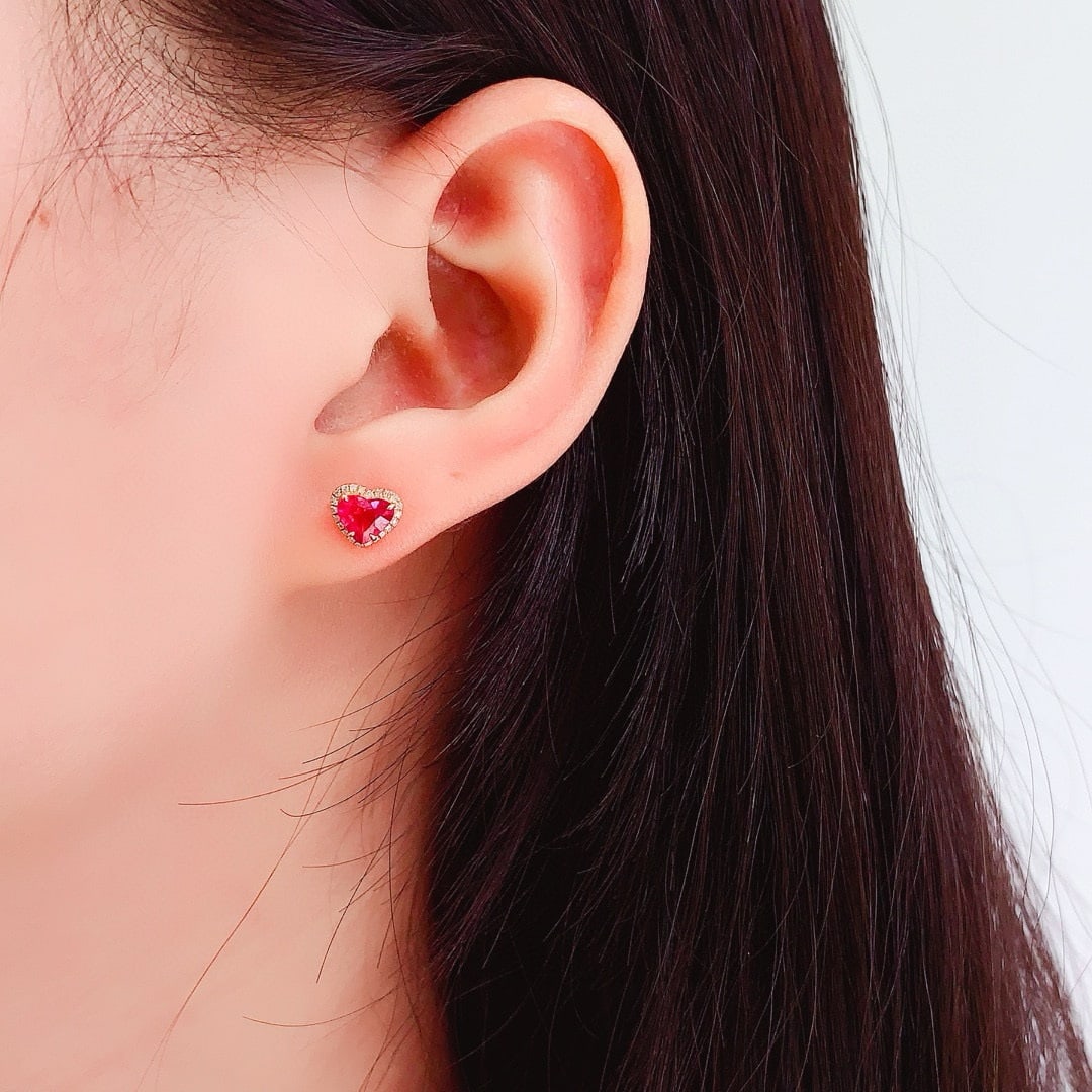 14k Gold 1.8 Ct Natural Ruby & Diamond Earrings - 6