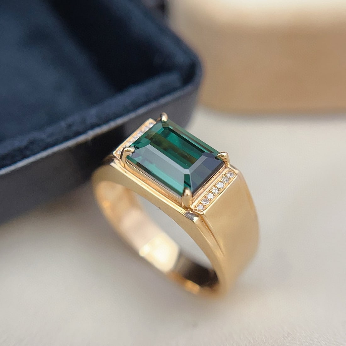 14k Gold 2.55 Ct Natural Tourmaline & Diamond & Men¡¯s Ring - 2