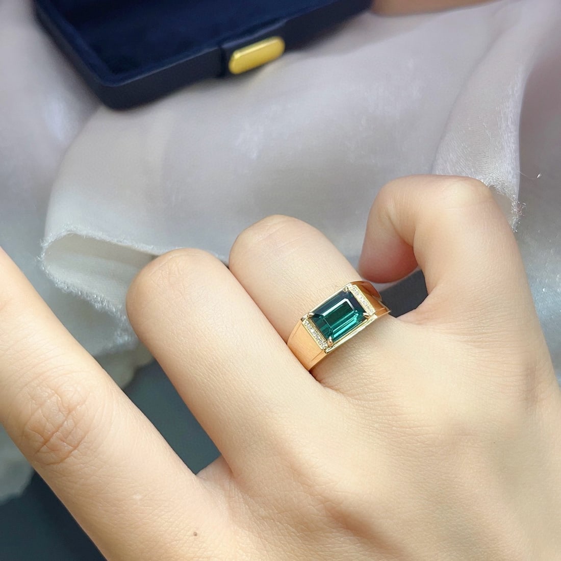 14k Gold 2.55 Ct Natural Tourmaline & Diamond & Men¡¯s Ring - 3