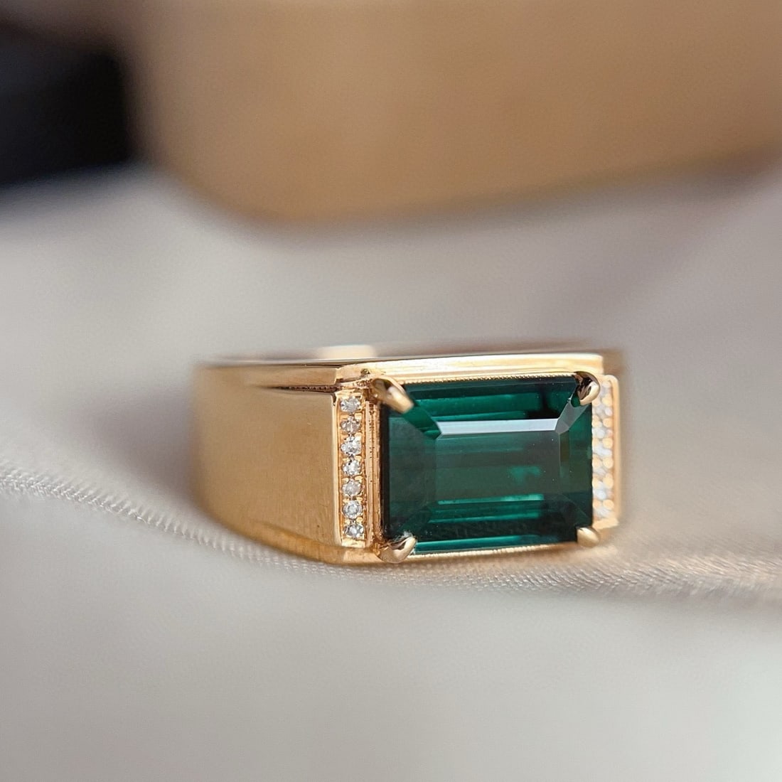 14k Gold 2.55 Ct Natural Tourmaline & Diamond & Men¡¯s Ring - 5