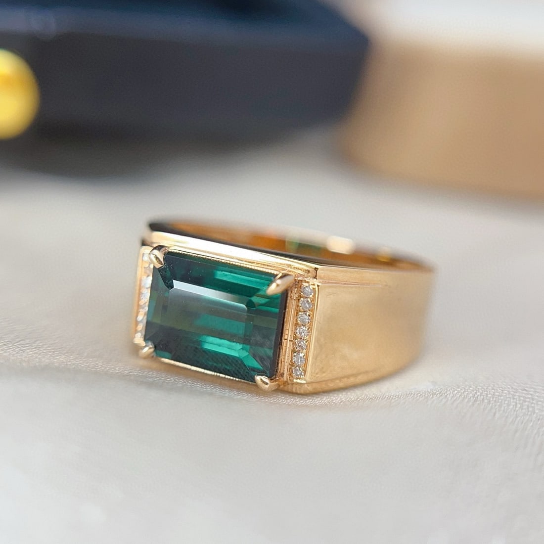 14k Gold 2.55 Ct Natural Tourmaline & Diamond & Men¡¯s Ring - 6