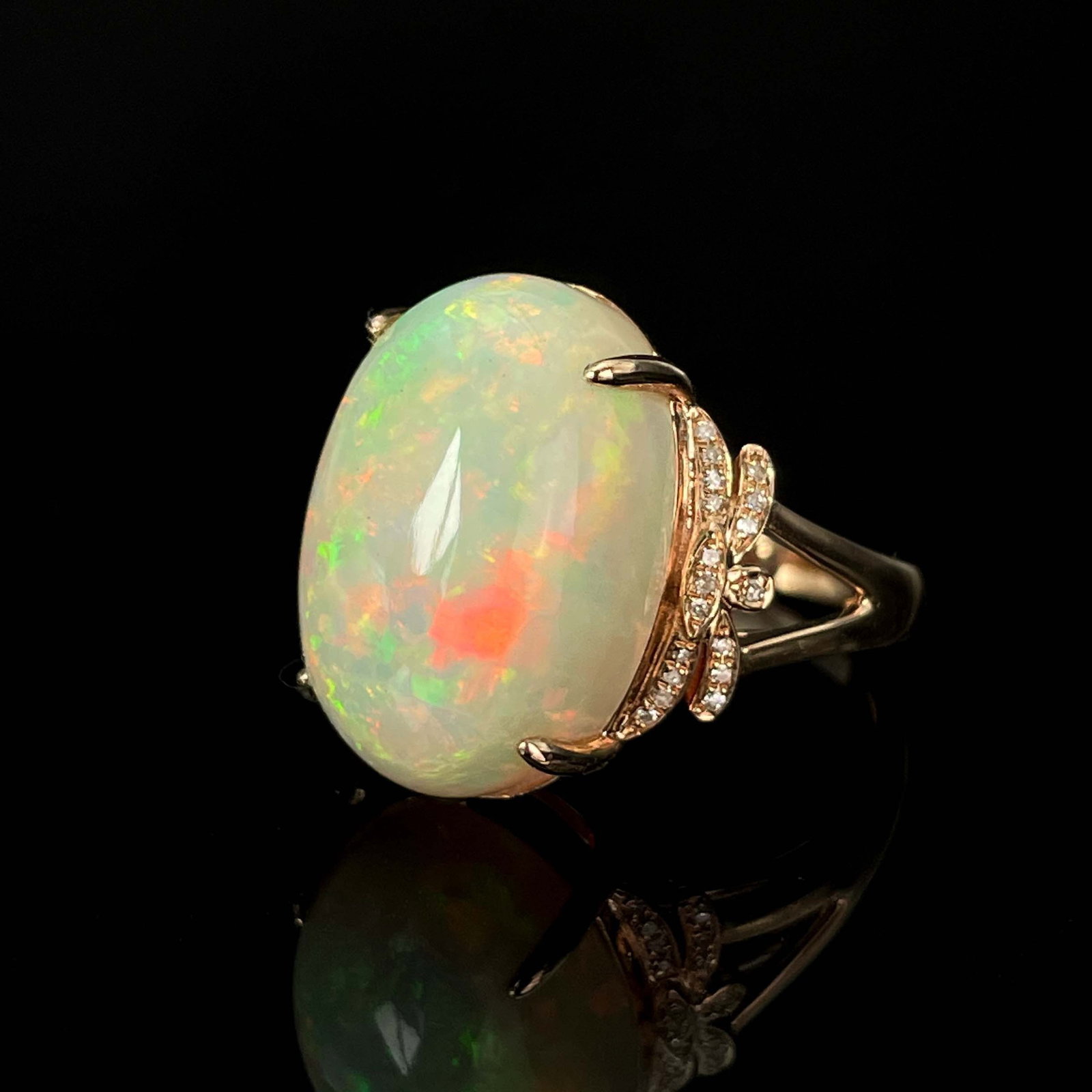 14k Gold 9.36 Ctw Natural Opal & Diamond Ring - 3