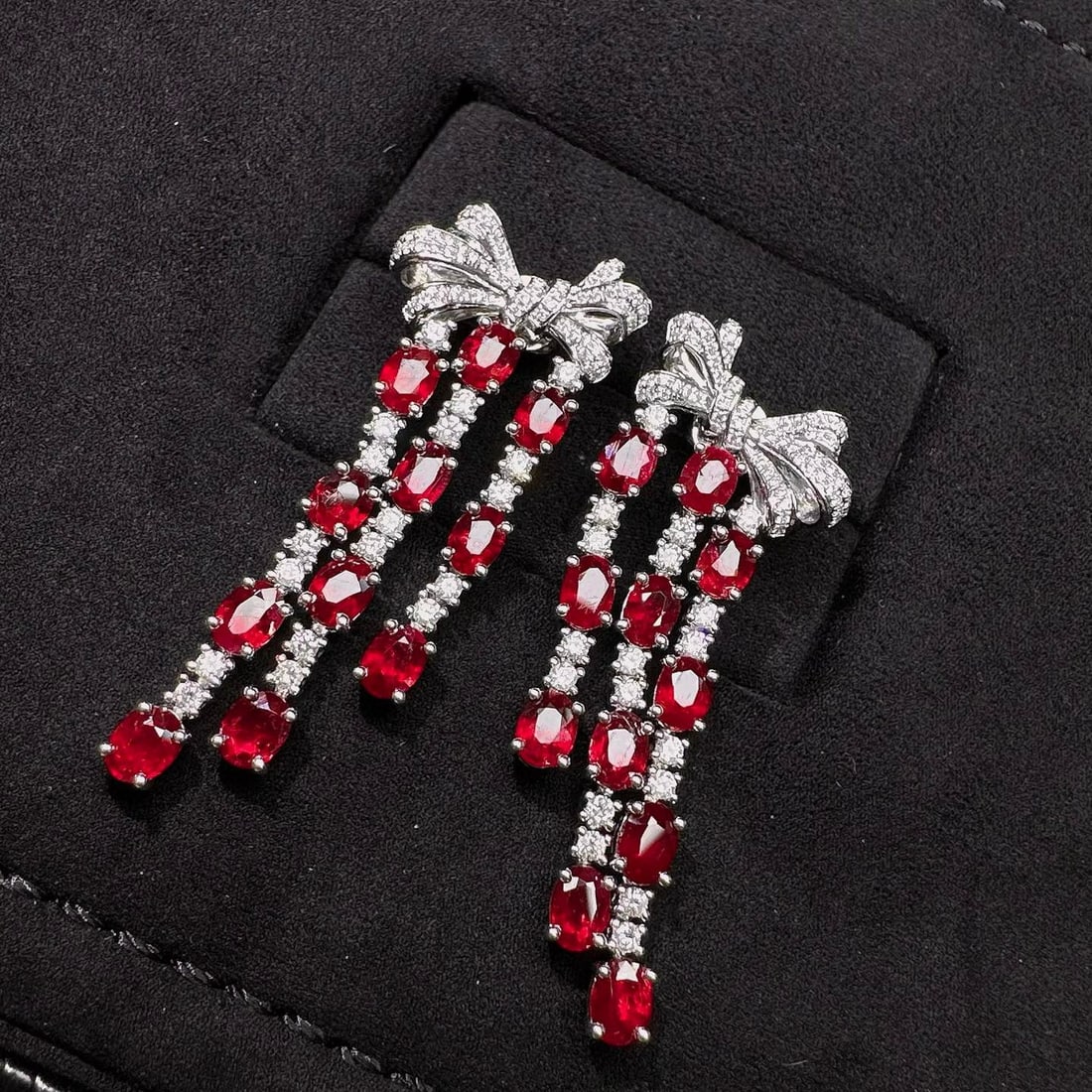 14k Gold 7.09 Ctw Natural Ruby & Diamond Earrings - 3