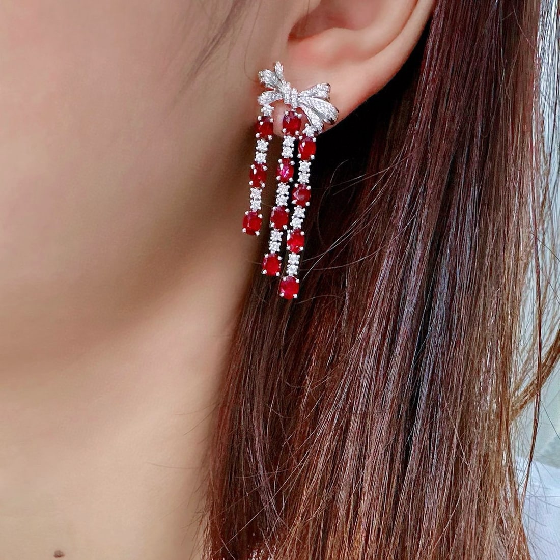 14k Gold 7.09 Ctw Natural Ruby & Diamond Earrings - 4