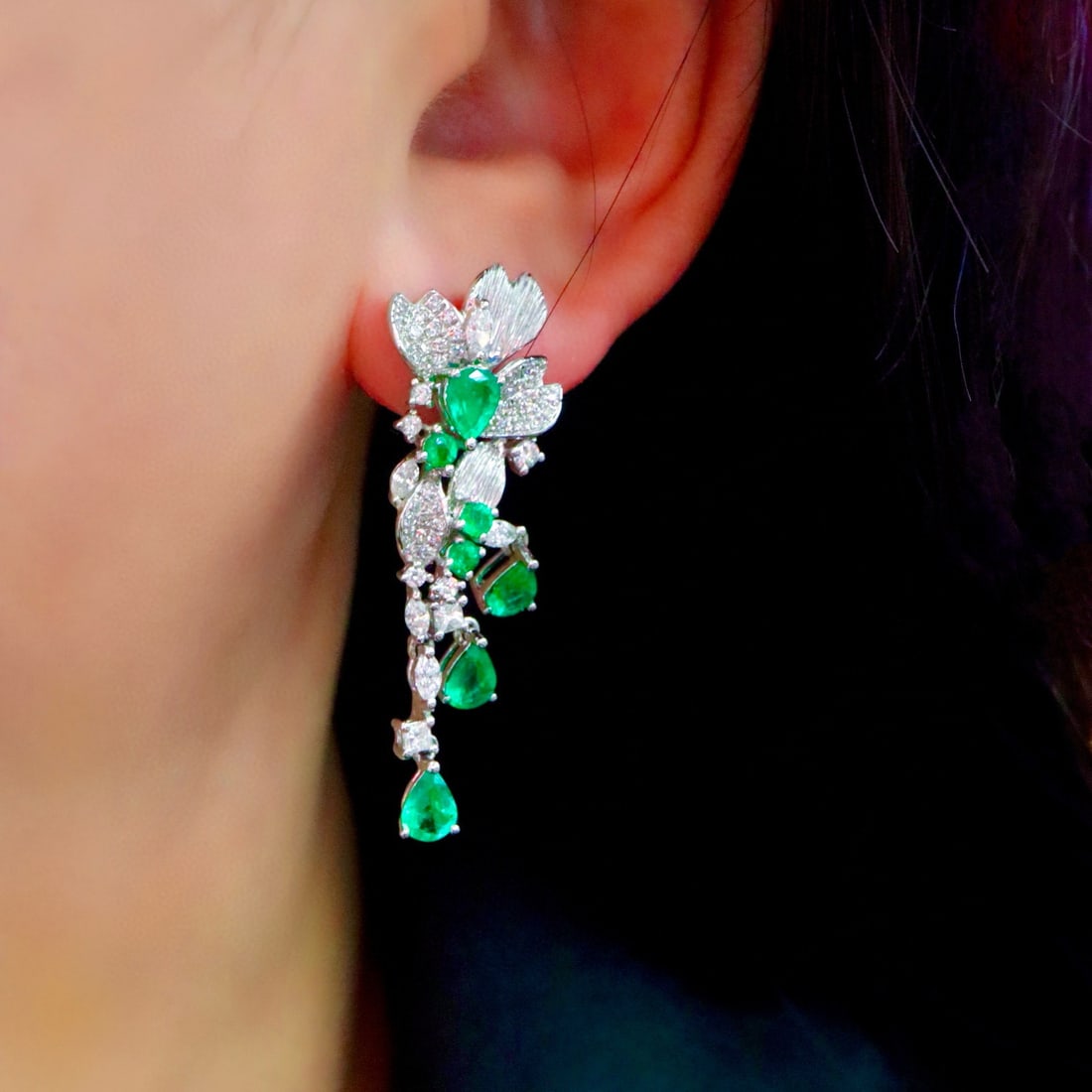 14k Gold 3.44 Ctw Vivid Green Natural Emerald & Diamond Earrings - 5