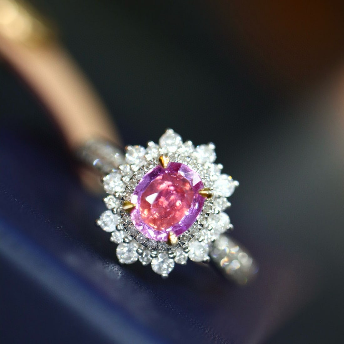 14k Gold 1.19 Ctw Natural Sapphire & Diamond Ring: Ref:230965098 // gold content:14k gold // ring size:7. 25us // // main gemstone:sapphire // shape:oval // carat weight:0. 72ct // color:pink // treatment:natural // // adjacent gemstone 2 : diamond