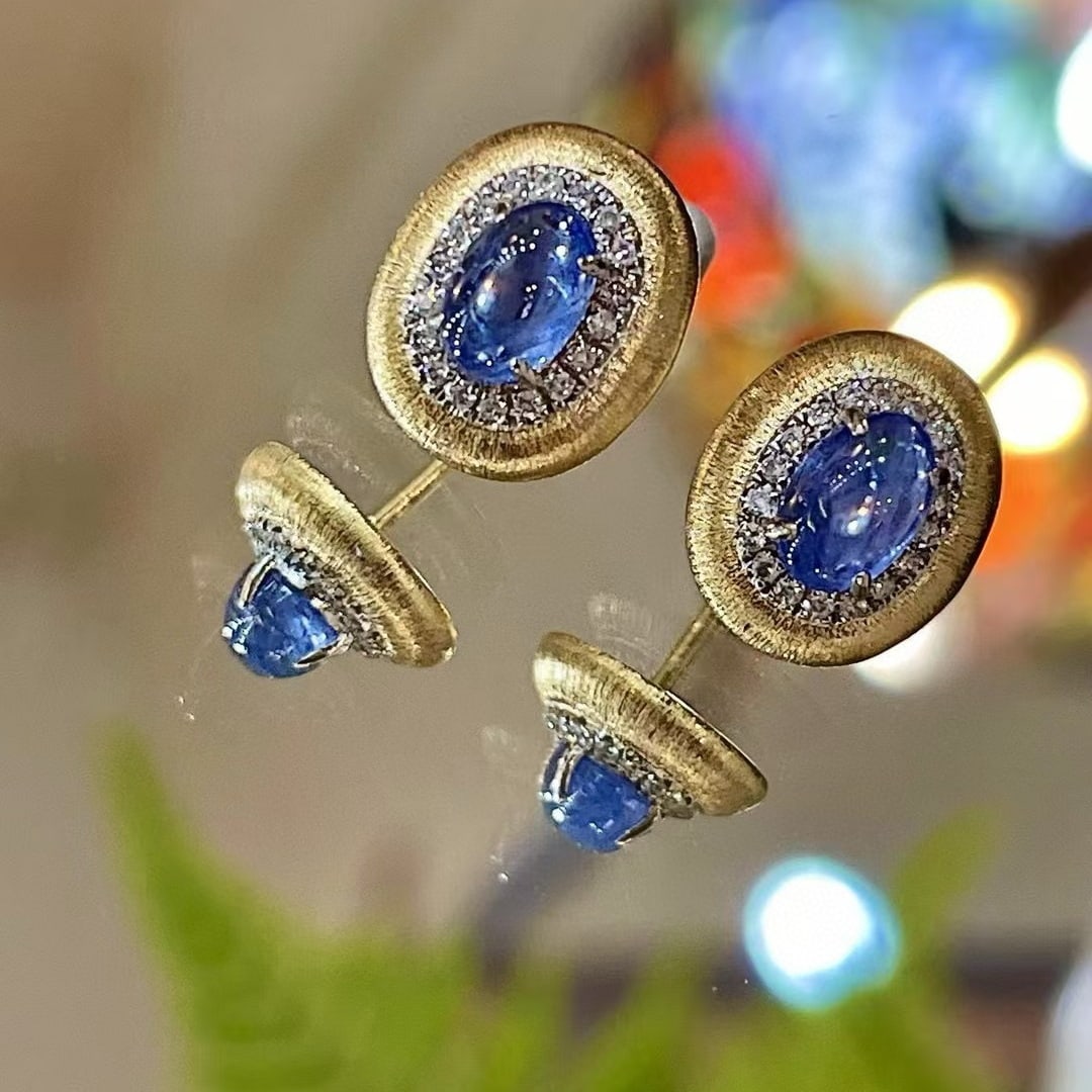 14k Gold 1.79 Ctw Natural Sapphire & Diamond Earrings - 2
