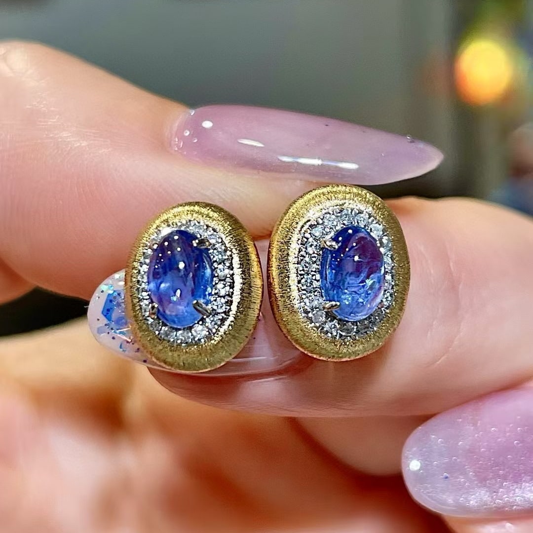 14k Gold 1.79 Ctw Natural Sapphire & Diamond Earrings - 4