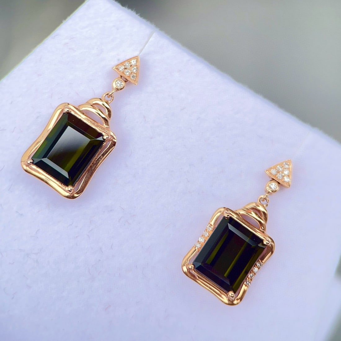 14k Gold 4.59 Ctw Natural Tourmaline & Diamond Earrings - 2