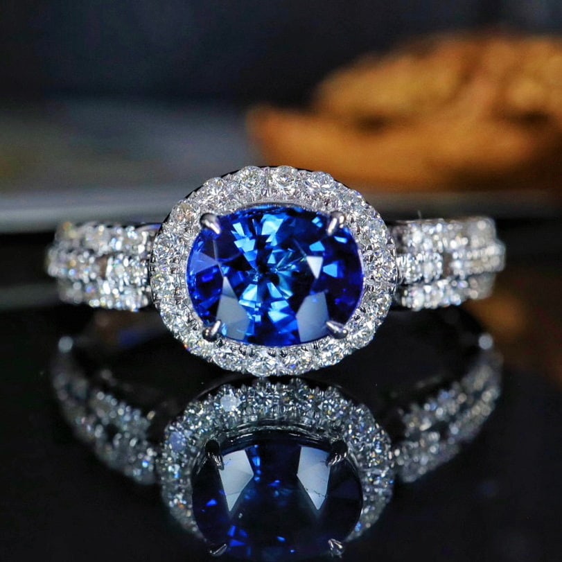 14k Gold 1.29 Ctw Natural Sapphire & Diamond Ring: Ref:230965216 // gold content:14k gold // ring size:7. 25us // // main gemstone:sapphire // shape:oval // carat weight:1ct // color:royal blue // treatment:natural // // adjacent gemstone 2 : diamond