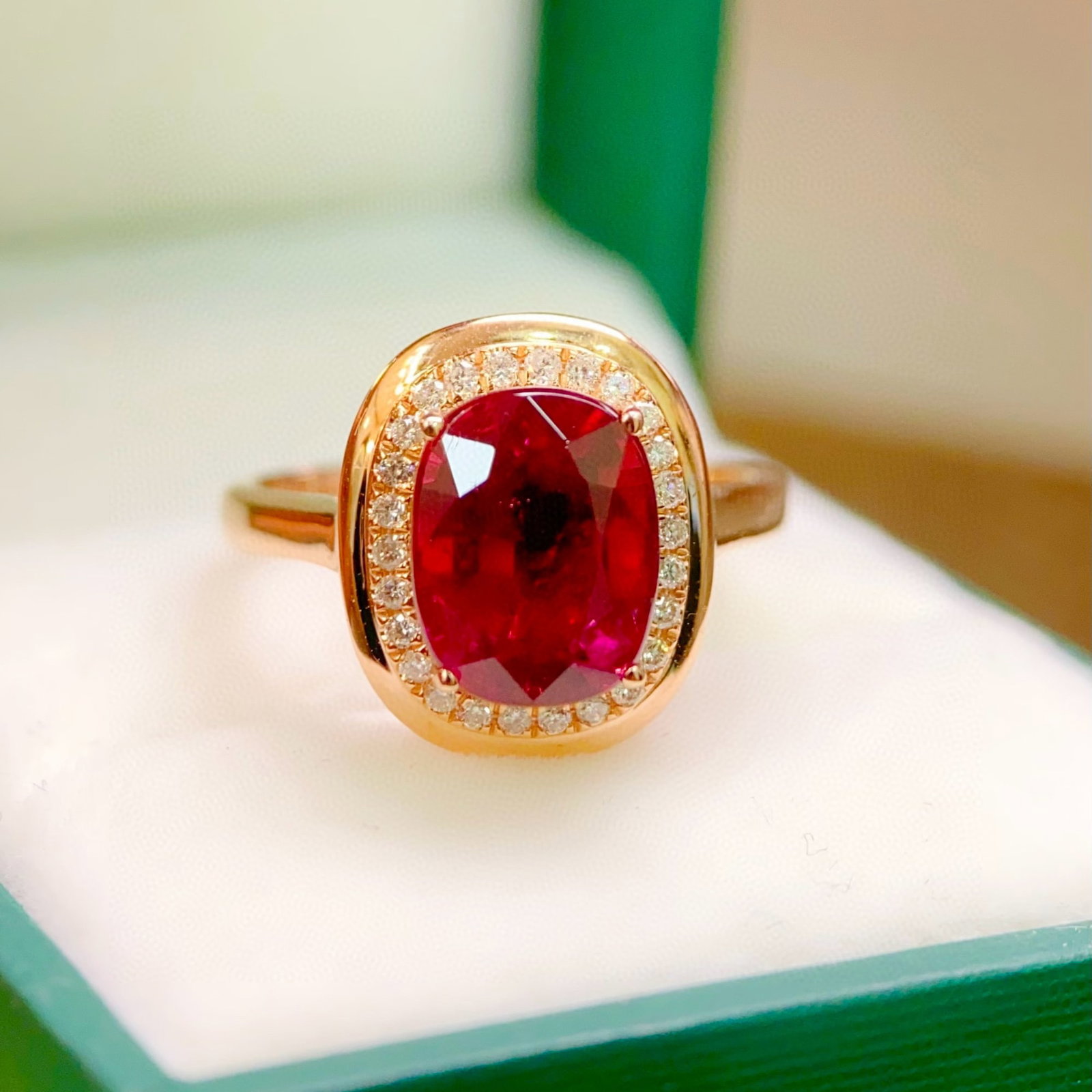 14k Gold 4.45 Ct Natural Tourmaline & Diamond Ring: Ref:230965249 // gold content:14k gold // ring size:7. 25us // // main gemstone:tourmaline // shape:cushion // carat weight:4. 45ct // color:red // treatment:natural // // adjacent gemstone 2 :