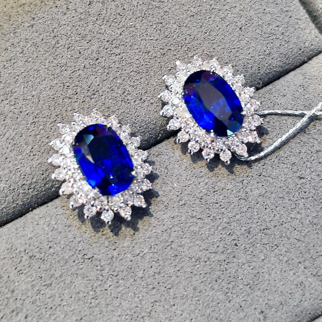 14k Gold 3.50 Ctw Natural Sapphire & Diamond Earrings - 2