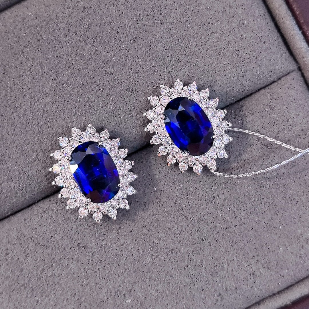 14k Gold 3.50 Ctw Natural Sapphire & Diamond Earrings - 3