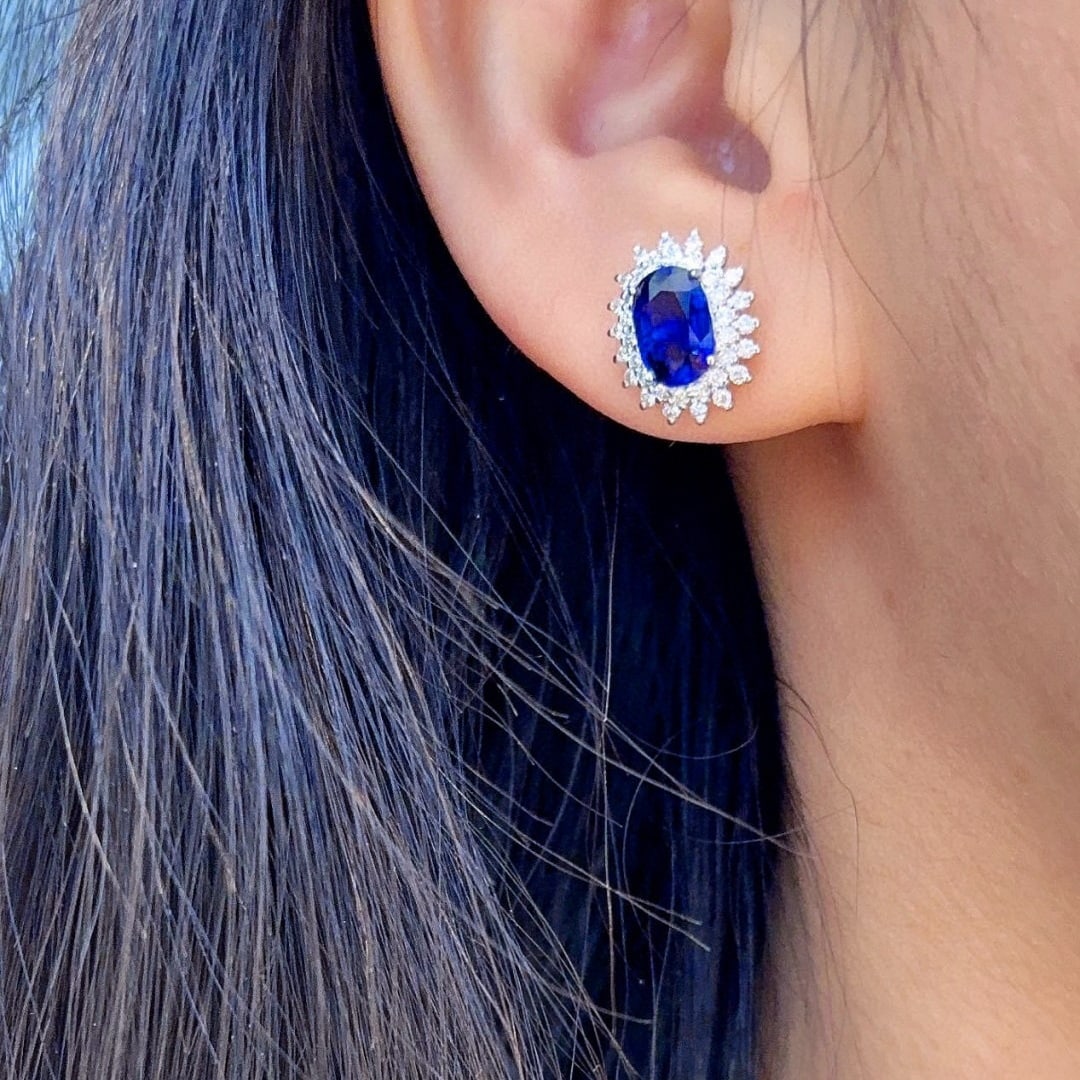 14k Gold 3.50 Ctw Natural Sapphire & Diamond Earrings - 4
