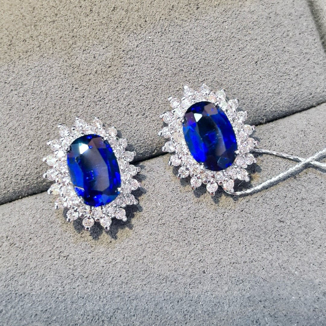14k Gold 3.50 Ctw Natural Sapphire & Diamond Earrings - 5