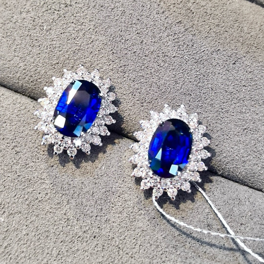 14k Gold 3.50 Ctw Natural Sapphire & Diamond Earrings - 6