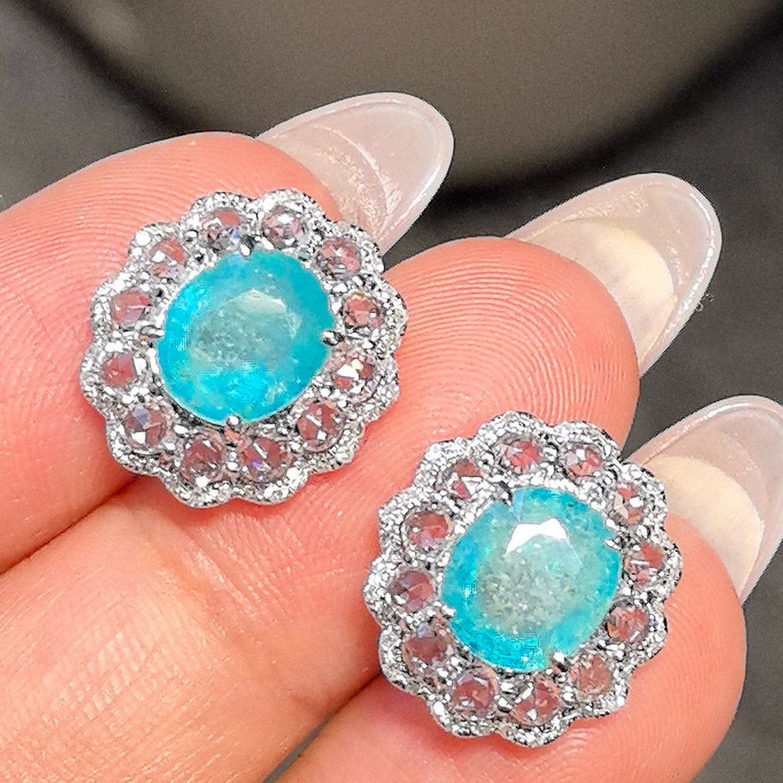14k Gold 5.54 Ctw Natural Paraiba Tourmaline & Sapphire Earrings - 2