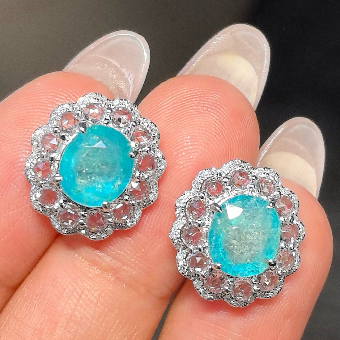 14k Gold 5.54 Ctw Natural Paraiba Tourmaline & Sapphire Earrings - 4